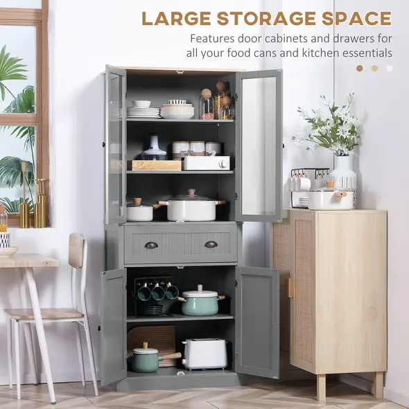HOMCOM 180cm Tall Kitchen Pantry Cupboard, Freestanding Storage Cabinet with 5 Tier, Adjustable Shelves,  Drawer, Grey - 4