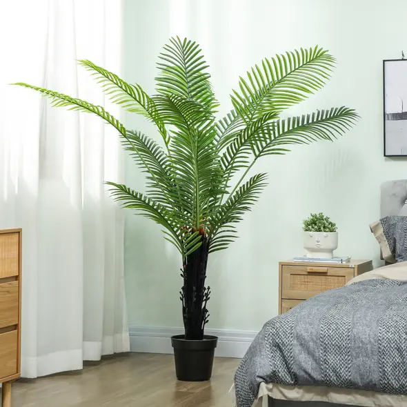 HOMCOM 175cm Artificial Areca Palm Tree with 16 PE Leaves, Decorative Artificial Plant with Plastic Pot and Flocked Soil, Fake Plant for Home Office Decor, Green - 9