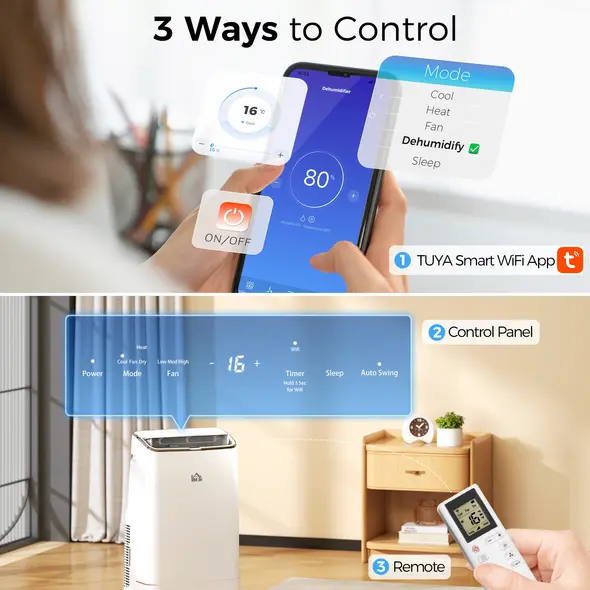 HOMCOM 14000 BTU Mobile Air Conditioner, Smart Home WiFi Compatible, with Heater, Cooler, Dehumidifier, Fan, 24H Timer - 4