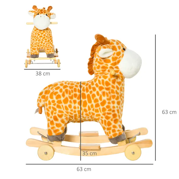 HOMCOM 2 In 1 Kids Todder Rocking Horse Plush Ride On Giraffe Rocker with Wheels Wooden Base Animal Sounds for 3-6 Years - 3