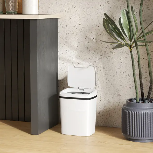 HOMCOM 15L Sensor Bin, Automatic Touchless Kitchen Bin, Easy Clean, Battery Operated for Home Office, Bedroom, Bathroom, White - 8