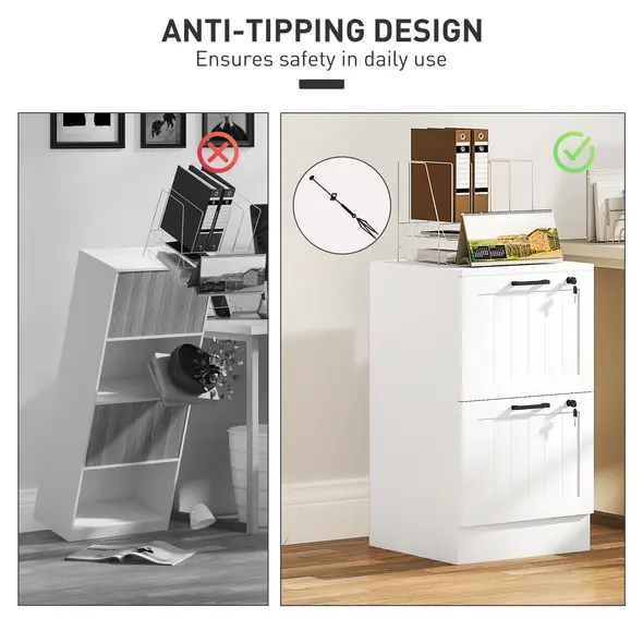 HOMCOM 2 Drawer Filing Cabinet with Lock, Office Storage Cabinet with Adjustable Hanging Bars for A4 Letter Size Files, White - 7