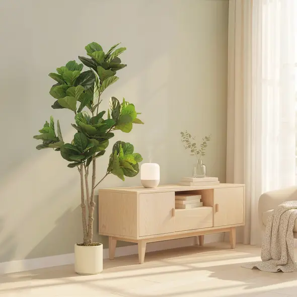 HOMCOM 180cm Artificial Fiddle Leaf Fig Tree - Green - 9