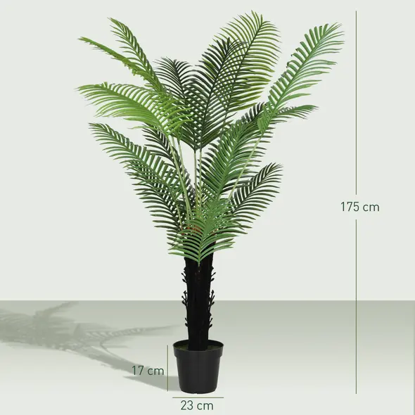 HOMCOM 175cm Artificial Areca Palm Tree with 16 PE Leaves, Decorative Artificial Plant with Plastic Pot and Flocked Soil, Fake Plant for Home Office Decor, Green - 3