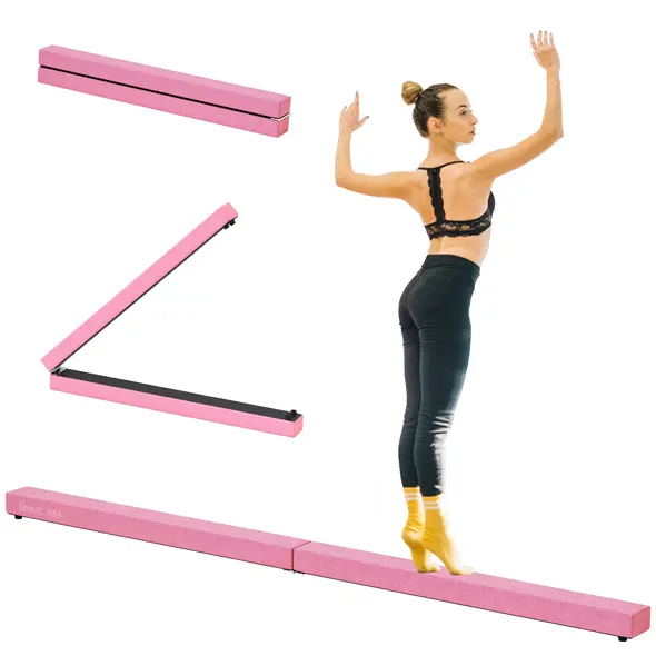 HOMCOM 2.4M 8FT Gymnastics Folding Balance Beam Home Gym Training Exercise Sports - Pink - 1
