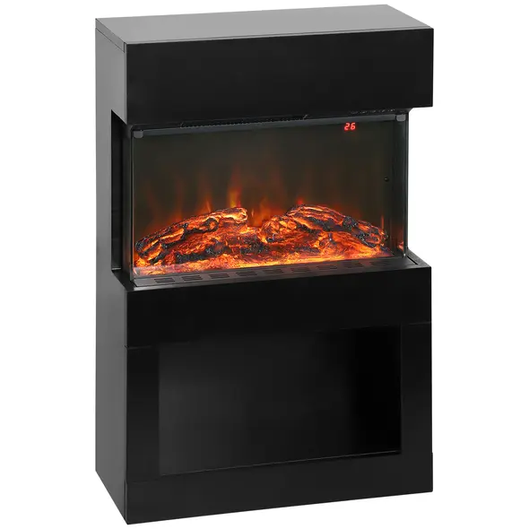 HOMCOM 19" Electric Fireplace with Surround, 3D Flame Effect, 6 Colours & 3 Brightness Levels, 1000W/2000W Black Electric Fire and Mantel Reach up to 30㎡ Space with Remote & Timer, 3 Sided View - 1