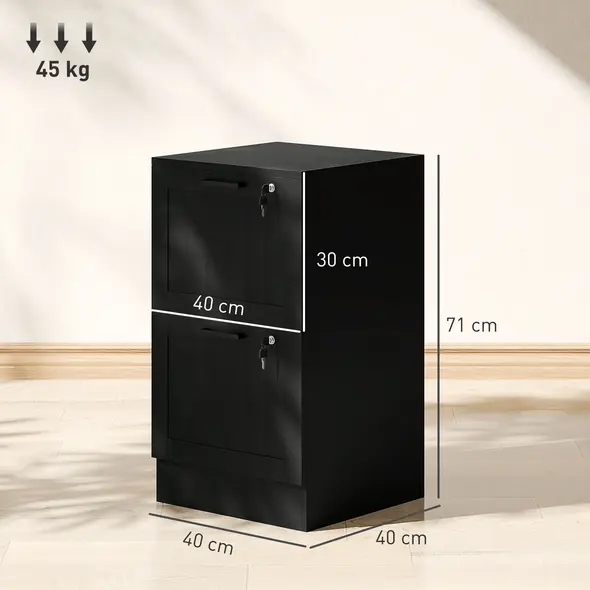 HOMCOM 2 Drawer Filing Cabinet with Lock, Office Storage Cabinet with Adjustable Hanging Bars for A4 Letter Size Files, Black - 3