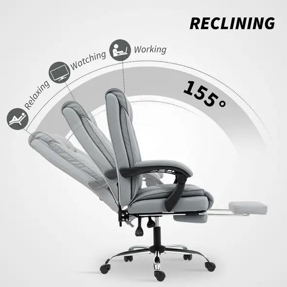 HOMCOM 155° Reclining Faux Leather Swivel Office Chair -Black - 4