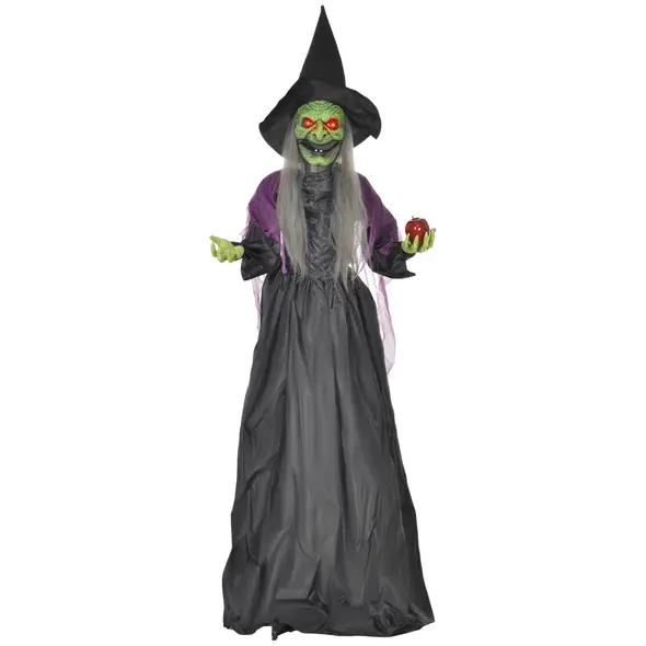HOMCOM 180 cm Life Size Halloween Animated Standing Witch, Spooky Witch with Glowing LED Eyes,  Battery Operated - 1