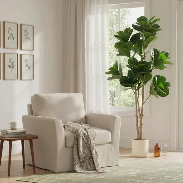 HOMCOM 180cm Artificial Fiddle Leaf Fig Tree - Green - 7