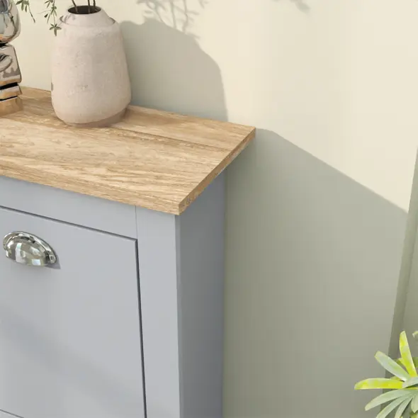 HOMCOM 2 Drawer Shoe Cabinet Modern Narrow Shoe Cupboard Hallway Wooden Storage Organiser with Flip Doors Adjustable Shelf for 6-12 Pairs, Grey - 9