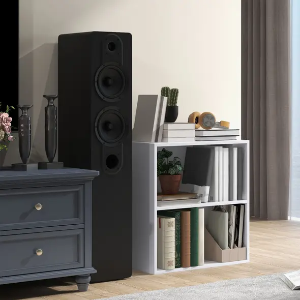 HOMCOM 2 Tier Bookshelf, Low Bookcase with Adjustable Shelf, 2 Compartments for Home Office, Living Room, Study, White - 6