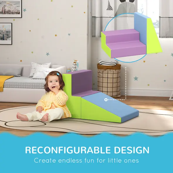 HOMCOM 2 Piece Soft Play Set for Toddler Climb and Crawl, for 12-36 Months, Blue - 4