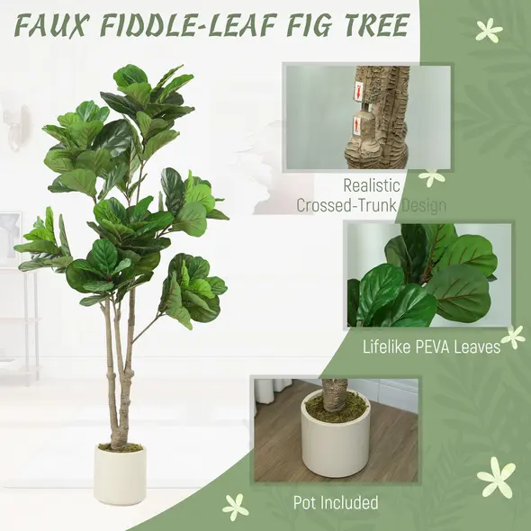 HOMCOM 180cm Artificial Fiddle Leaf Fig Tree - Green - 4