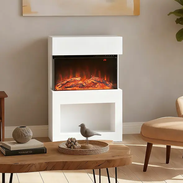HOMCOM 19" Electric Fireplace with Surround, 3D Flame Effect, 6 Colours & 3 Brightness Levels, 1000W/2000W White Electric Fire and Mantel Reach up to 30㎡ Space with Remote & Timer, 3 Sided View - 2