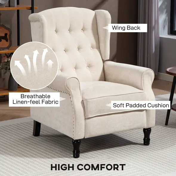 HOMCOM 150° Reclining Vintage Armchair, with footrest - Beige - 5