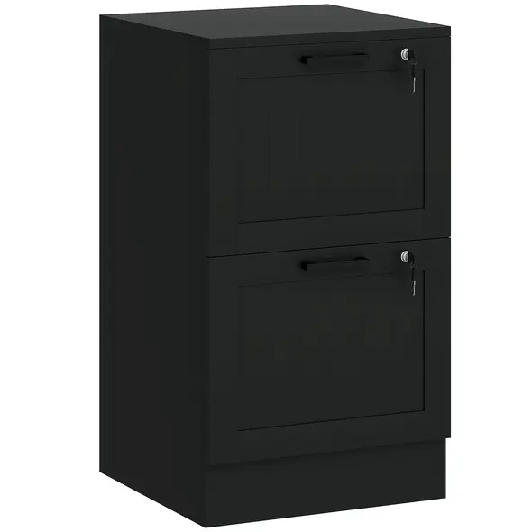 HOMCOM 2 Drawer Filing Cabinet with Lock, Office Storage Cabinet with Adjustable Hanging Bars for A4 Letter Size Files, Black - 1