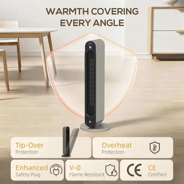 HOMCOM 2kW PTC Ceramic Tower Heater, 10-35°C Temperature Range - 6