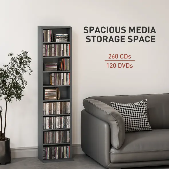 HOMCOM 260 Narrow CD Storage Unit - Grey - 4