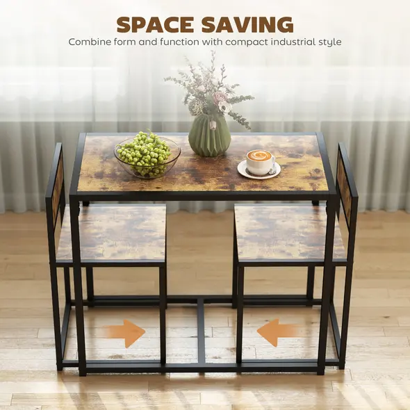 HOMCOM 3 Piece Table Stool Set - Rustic Brown - 4