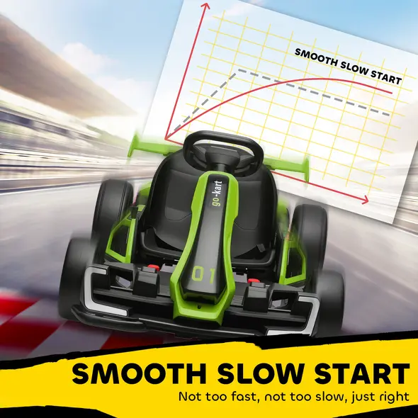 HOMCOM 24V Electric Go Kart for Kids with Adjustable Seat for 6-12 Years, Green - 7