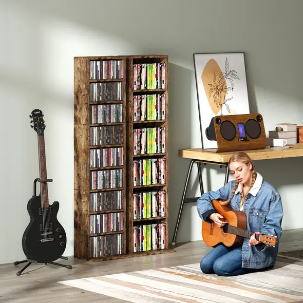 HOMCOM 260 Narrow CD Storage Unit - Rustic Brown - 9