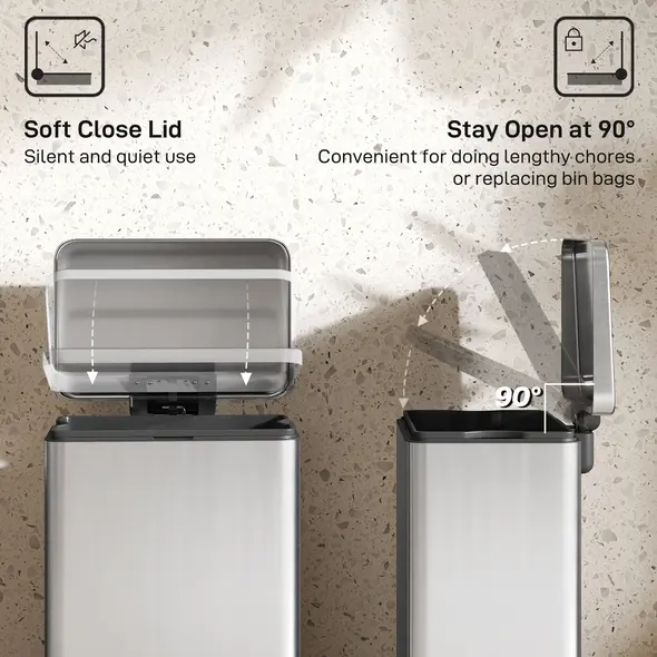 HOMCOM 20L Kitchen Bin with Soft-Close Lid and Stay-Open Function, Stainless Steel Pedal Bin with Removable Inner Bucket for Kitchen, Office, Home, Silver Tone - 5