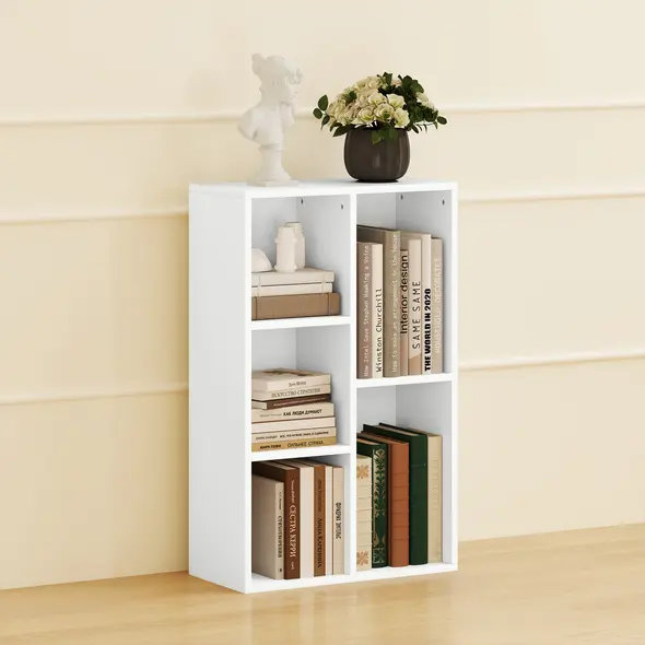 HOMCOM 2-Tier Bookshelf with 5 Compartments - White - 7