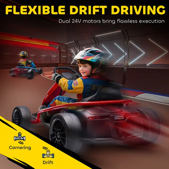 HOMCOM 24V Electric Go Kart for Kids, Drift Ride-On Racing Go Kart with 2 Speeds, for Boys Girls Aged 8-12 Years Old, Red - 5