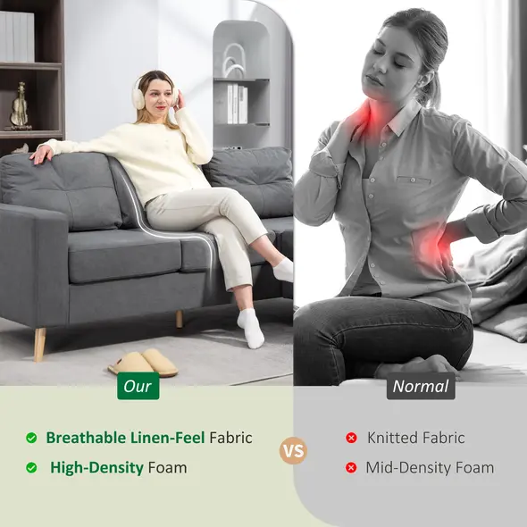 HOMCOM 3 Seater Sofa with Footstool, Fabric L-Shaped Sofa, Sectional Couch with Wood Legs, Tufting Cushioned Back for Small Space, Living Room, Office, Dark Grey - 6