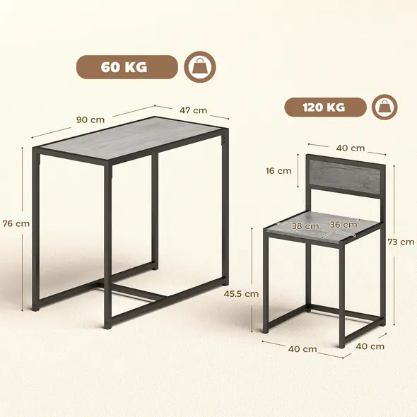 HOMCOM 3 Piece Table Stool Set - Charcoal Grey Wood-Effect - 3
