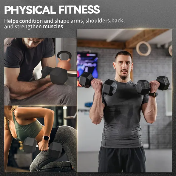 HOMCOM 2x15KG Rubber Hex Dumbbell Portable Hand Weights Dumbbell Home Gym - 7