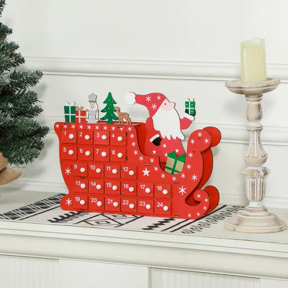 HOMCOM 24-Drawer Reusable Santa Sleigh Christmas Advent Calendar - 2