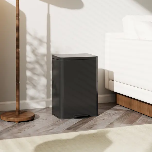 HOMCOM 20L Kitchen Bin with Soft-Close Lid and Stay-Open Function, Stainless Steel Pedal Bin with Removable Inner Bucket for Kitchen, Office, Home, Matte Black - 9