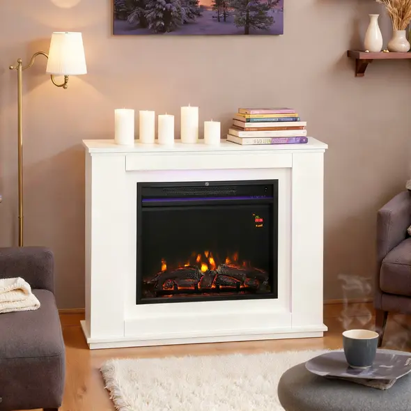 HOMCOM 2000W 6824 BTU Faux Flame Fireplace - White - 2