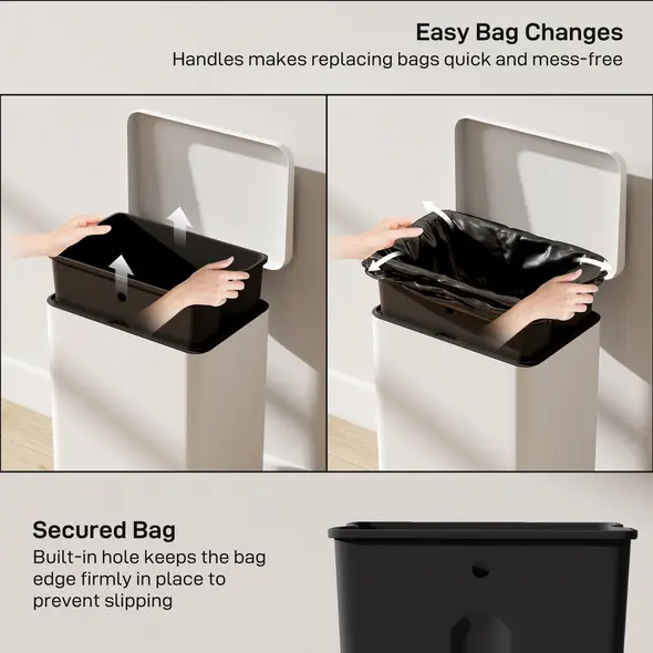 HOMCOM 20L Kitchen Bin with Soft-Close Lid and Stay-Open Function, Pedal Bin with Removable Inner Bucket for Kitchen, Office, Home, Cream - 7