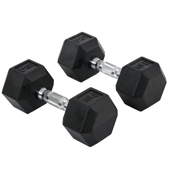 HOMCOM 2x10kg Hex Dumbbells Set Rubber Dumbbells Weight Lifting Equipment Fitness Home Gym - 1