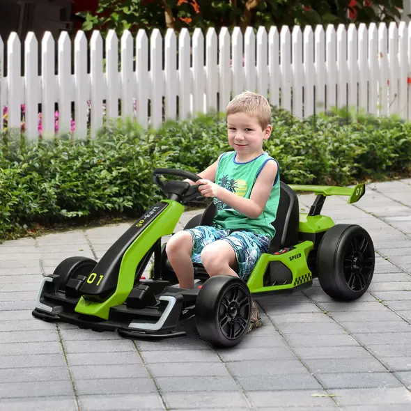 HOMCOM 24V Electric Go Kart for Kids with Adjustable Seat for 6-12 Years, Green - 2