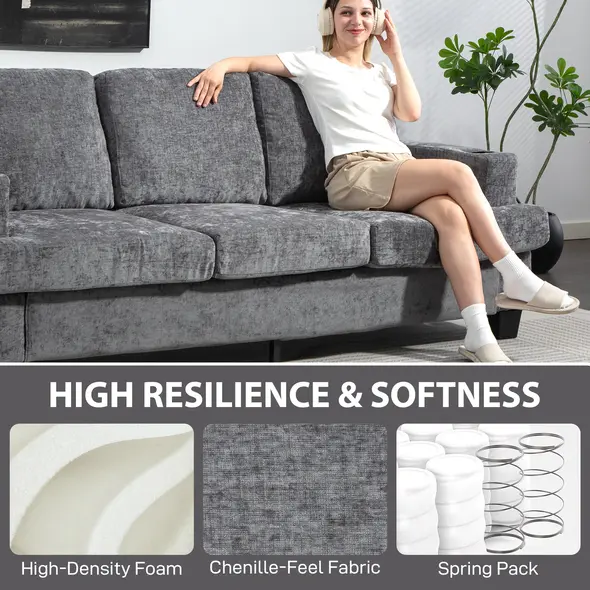 HOMCOM 3 Seater Sofa with USB Ports & Cup Holders - Grey - 6