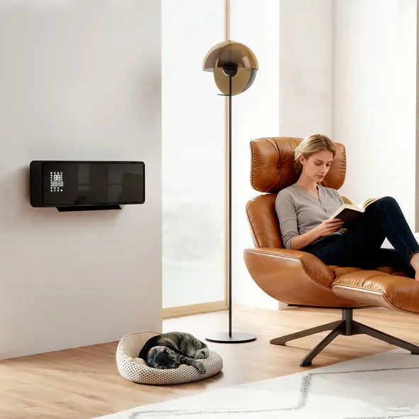 HOMCOM 2000W Ceramic Electric Heater with Fan, Adjustable Thermostat, Wall Mounted - Black - 2