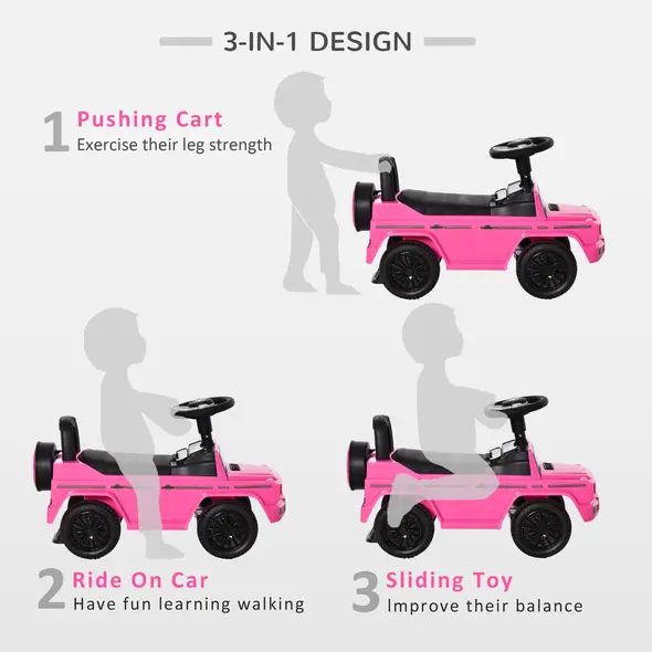 HOMCOM 3 in 1 Kids Ride On Car G350 Licensed Foot To Floor Slider Toddler Push Along NO POWER Pink 12-36 months - 5