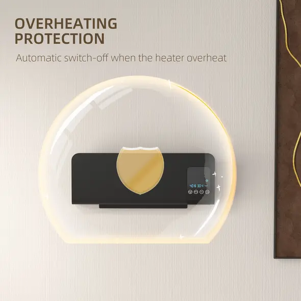 HOMCOM 2000W Wall Mounted Heater, 18-45°C Temperature, Black - 6