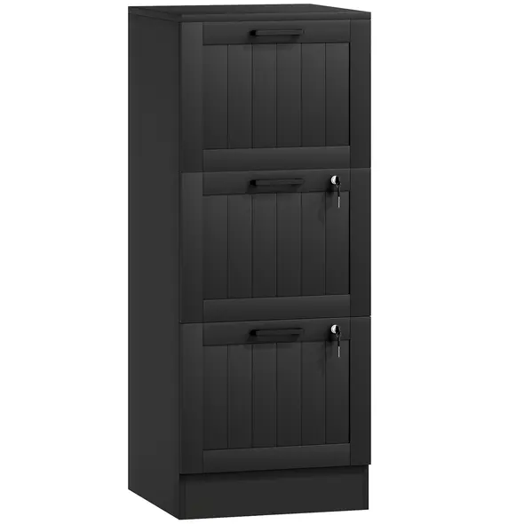 HOMCOM 3 Drawer Filing Cabinet with Lock, Office Storage Cabinet with Adjustable Hanging Bars for A4 Letter Size Files, Black - 1