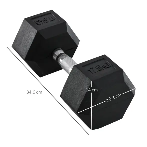 HOMCOM 2x17.5kg Rubber Hex Dumbbell Portable Hand Weights Dumbbell Home Gym Workout Fitness Hand Dumbbell - 3