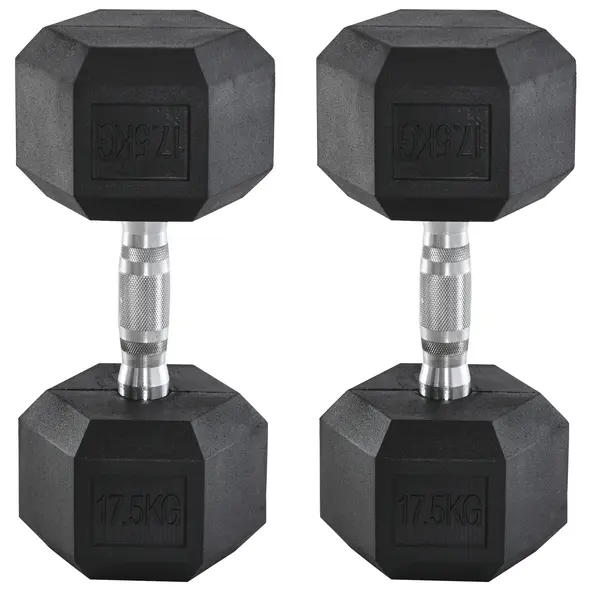 HOMCOM 2x17.5kg Rubber Hex Dumbbell Portable Hand Weights Dumbbell Home Gym Workout Fitness Hand Dumbbell - 1