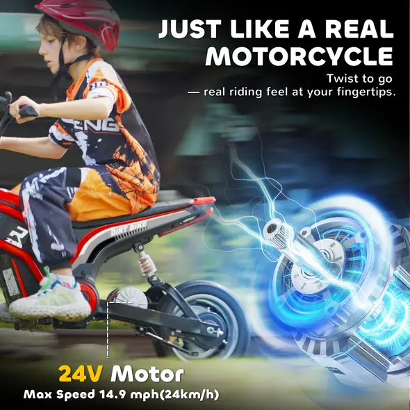 HOMCOM 24V Electric Motorbike 18km/h with Twist Grip Throttle, Enhanced Power and Extended Range - Red - 5
