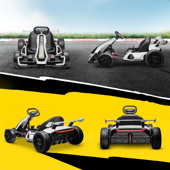 HOMCOM 24V Electric Go Kart for Kids with Adjustable Seat for 6-12 Years, White - 9