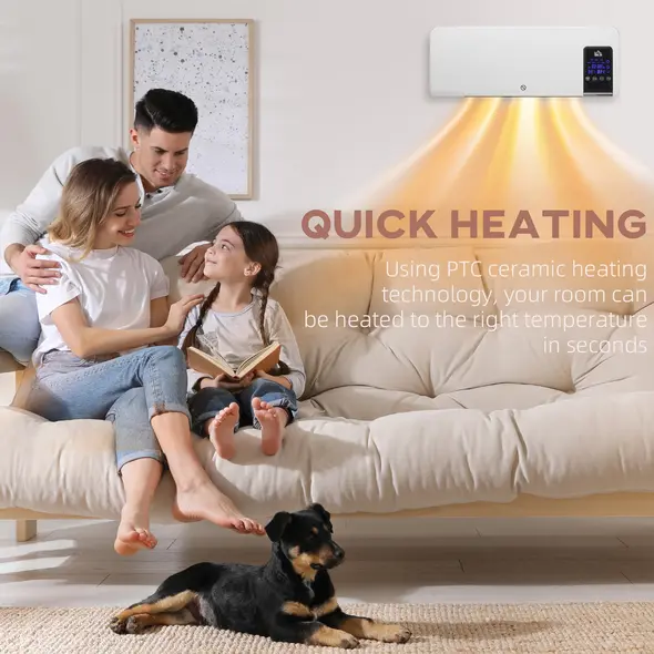 HOMCOM 2000W Wall-Mounted Heater, 18-45°C Temperature, White - 9