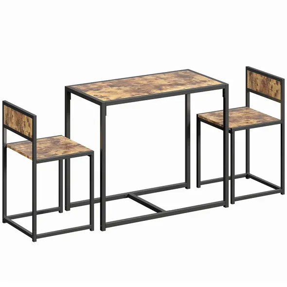HOMCOM 3 Piece Table Stool Set - Rustic Brown - 1