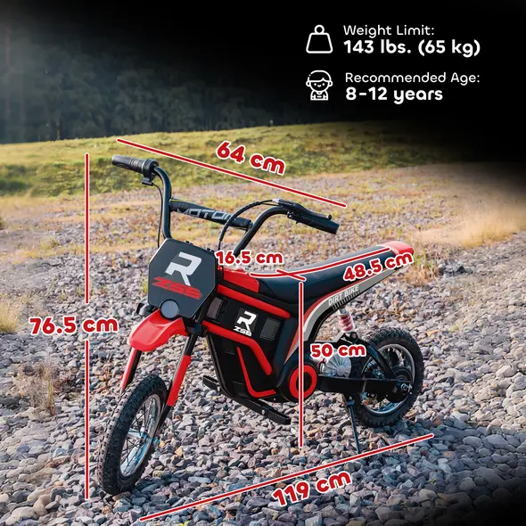 HOMCOM 24V Electric Motorbike 18km/h with Twist Grip Throttle, Enhanced Power and Extended Range - Red - 3